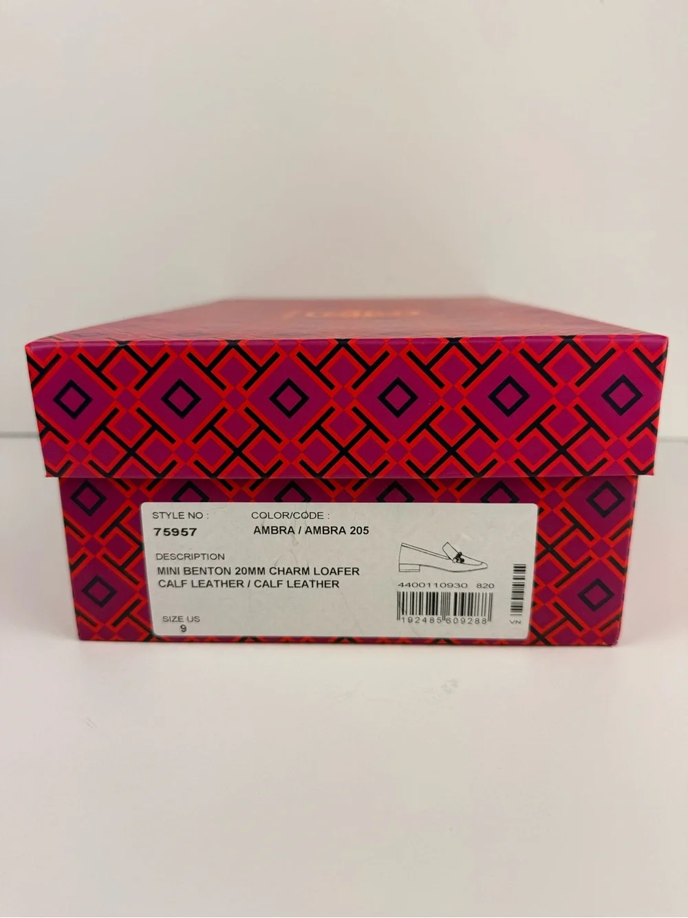 Tory Burch Mini Benton Charm Loafers Ambra Brown Leather Gold Chain Size 9